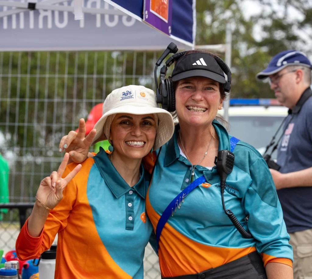 Giving Back Through Sport: Paola'S Volunteering Journey 2
Volunteers Paola Lopez and Annyka Overton at the Virtus World Athletics Champions 2025, Brisbane, Australia. Photo credit: Lleyton Lloyd.