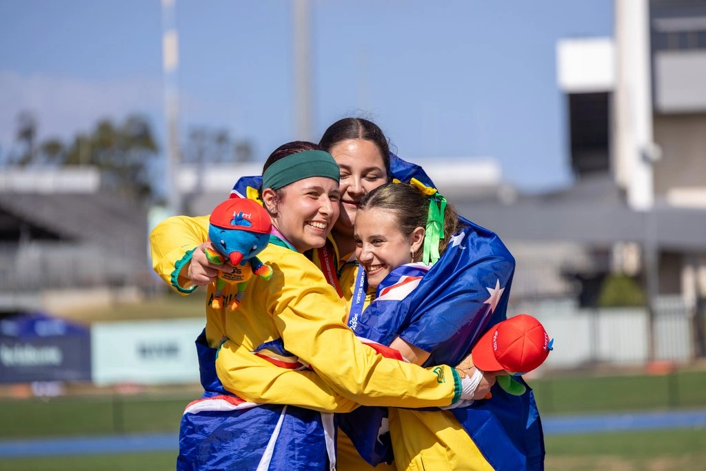 Emma Papantoniou Siarne Davis And Claudia Flamini2025 Virtus World Athletics ChampionshipsBrisbanePhotographer Lleyton Lloyd